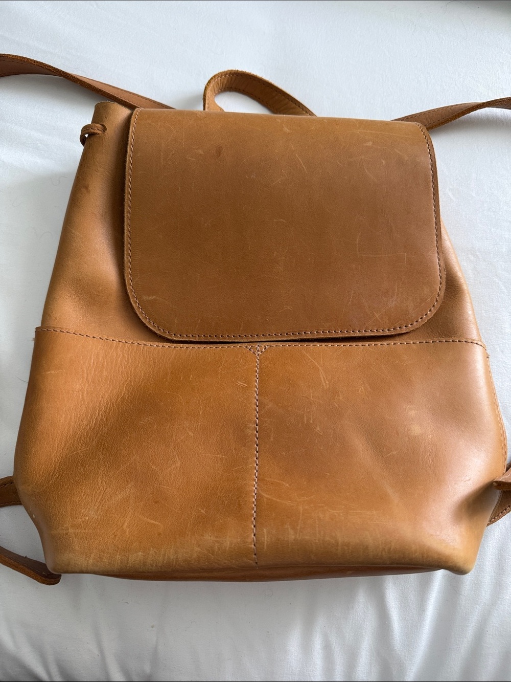 Leather Crossbody Backpack - Tan